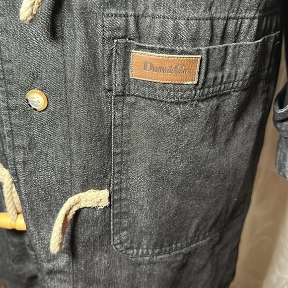 Denim & Co Lined Charcoal Denim Utility Hooded Coat Toggle Button Closure M NEW - Picture 11 of 16